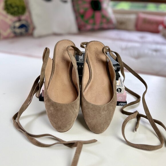 Madewell April Suede Leather Ankle Wrap Ballet Flat: Tan - Picture 1 of 6